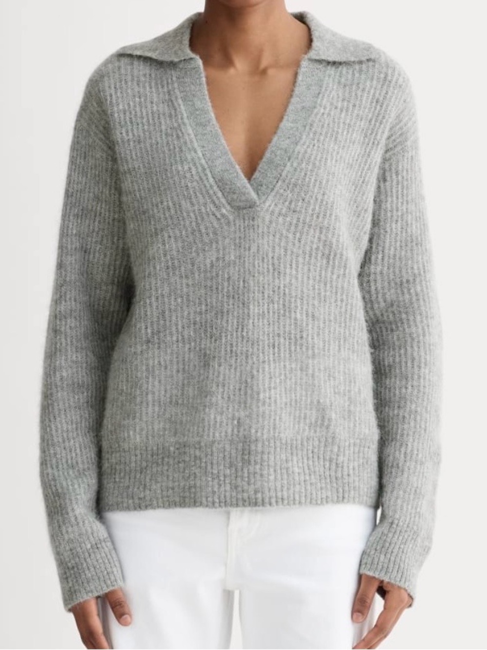 Everlane The Oversized Polo in Alpaca Women's Size M Heather Stone Gray